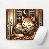 Slapen Art Deco stijl kat met een boek Muismat (Met muis)
