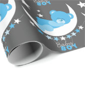 Slapen Baby Boy Teddy Bear op Maan Patroon Cadeaupapier (Rol Hoek)