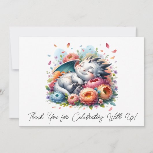 Slapen Baby Dragon in een bed van bloemen dank u Bedankkaart (Voorkant)