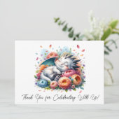 Slapen Baby Dragon in een bed van bloemen dank u Bedankkaart (Staand voorkant)