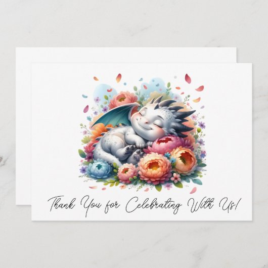 Slapen Baby Dragon in een bed van bloemen dank u Bedankkaart (Voorkant / Achterkant)
