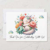 Slapen Baby Dragon in een bed van bloemen dank u Bedankkaart (Voorkant)