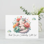 Slapen Baby Dragon in een bed van bloemen dank u Bedankkaart (Staand voorkant)