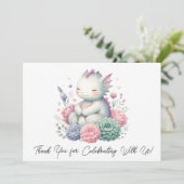 Slapen Baby Dragon in een bed van bloemen dank u Bedankkaart (Staand voorkant)