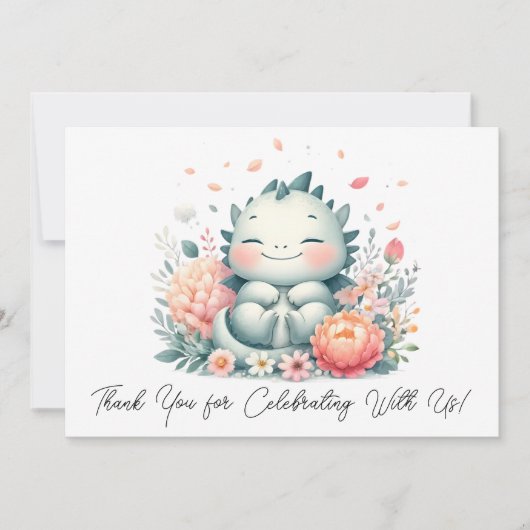 Slapen Baby Dragon in een bed van bloemen dank u Bedankkaart (Voorkant)