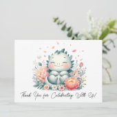Slapen Baby Dragon in een bed van bloemen dank u Bedankkaart (Staand voorkant)