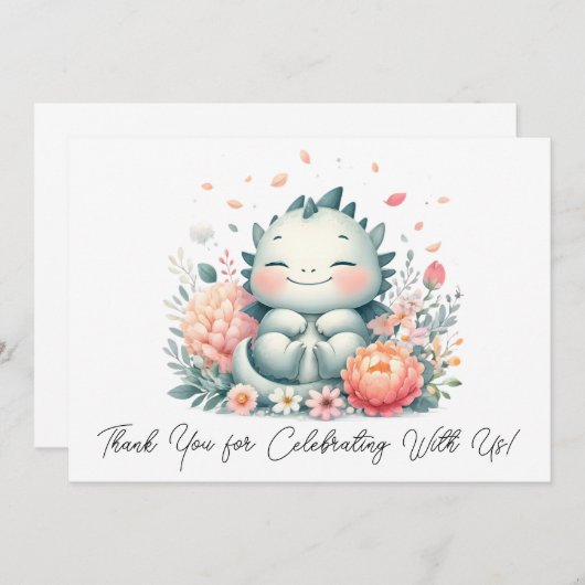 Slapen Baby Dragon in een bed van bloemen dank u Bedankkaart (Voorkant / Achterkant)