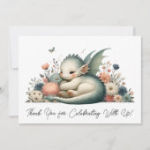 Slapen Baby Dragon in een bed van bloemen dank u Bedankkaart (Voorkant)