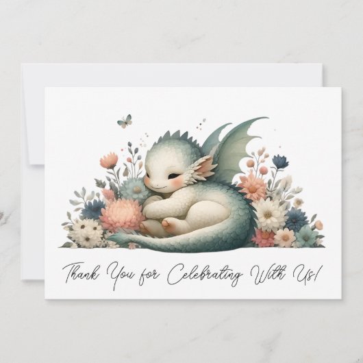 Slapen Baby Dragon in een bed van bloemen dank u Bedankkaart (Voorkant)
