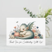 Slapen Baby Dragon in een bed van bloemen dank u Bedankkaart (Staand voorkant)