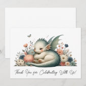 Slapen Baby Dragon in een bed van bloemen dank u Bedankkaart (Voorkant / Achterkant)