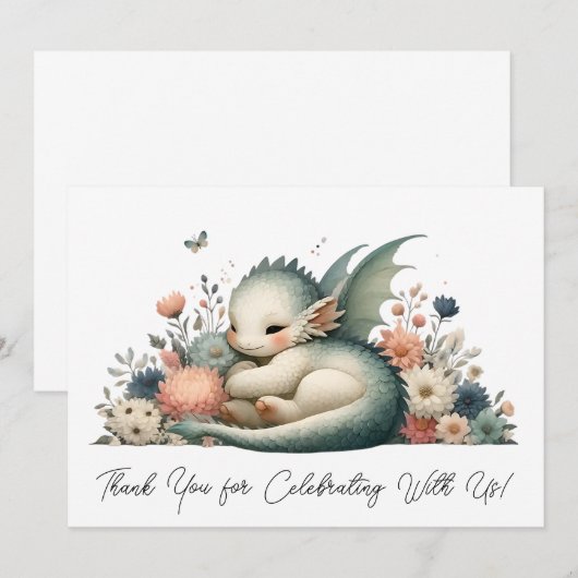 Slapen Baby Dragon in een bed van bloemen dank u Bedankkaart (Voorkant / Achterkant)
