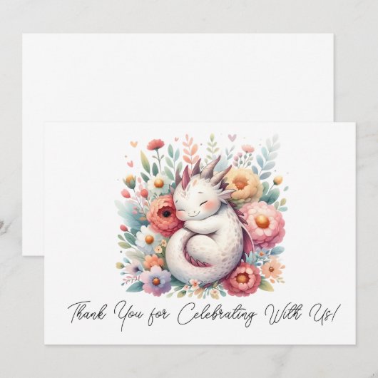 Slapen Baby Dragon in een bed van bloemen dank u Bedankkaart (Voorkant / Achterkant)