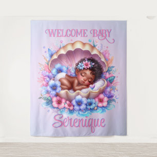 Slapen Baby Girl in Seashell Bloemenpastel Wandkleed