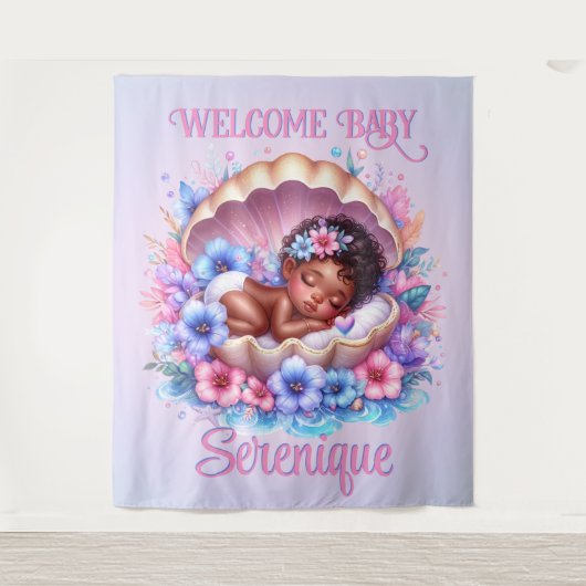 Slapen Baby Girl in Seashell Bloemenpastel Wandkleed (Voorkant)