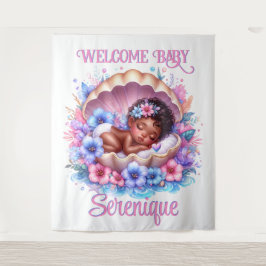 Slapen Baby Girl in Seashell Bloemenpastel Wandkleed