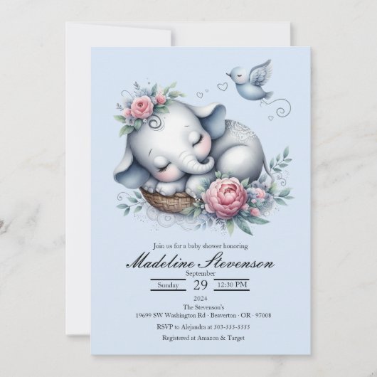 Slapen Baby Olifant Theme Baby shower Kaart (Voorkant)