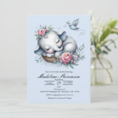 Slapen Baby Olifant Theme Baby shower Kaart (Staand voorkant)