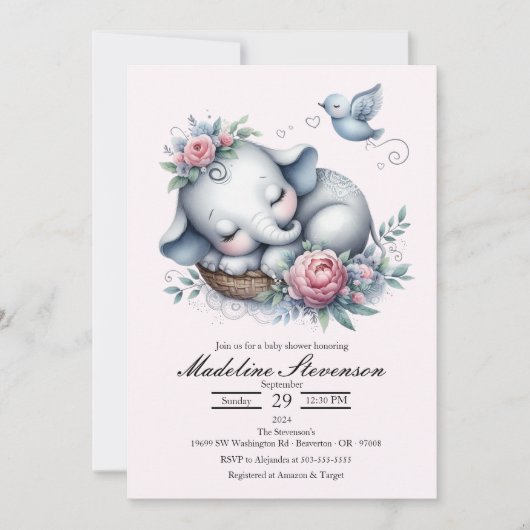 Slapen Baby Olifant Theme Baby shower Kaart (Voorkant)