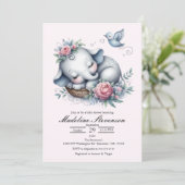 Slapen Baby Olifant Theme Baby shower Kaart (Staand voorkant)