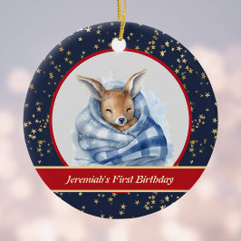 Slapen Baby Rendieren in Deken 1e Kerstmis Keramisch Ornament