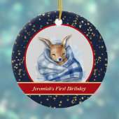 Slapen Baby Rendieren in Deken 1e Kerstmis Keramisch Ornament