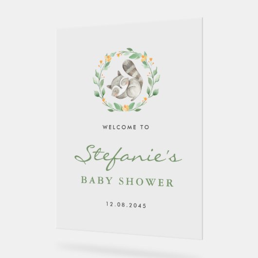 Slapen Baby Wasbeer Krans Baby shower Welkom Acryl Bord (Hoek)