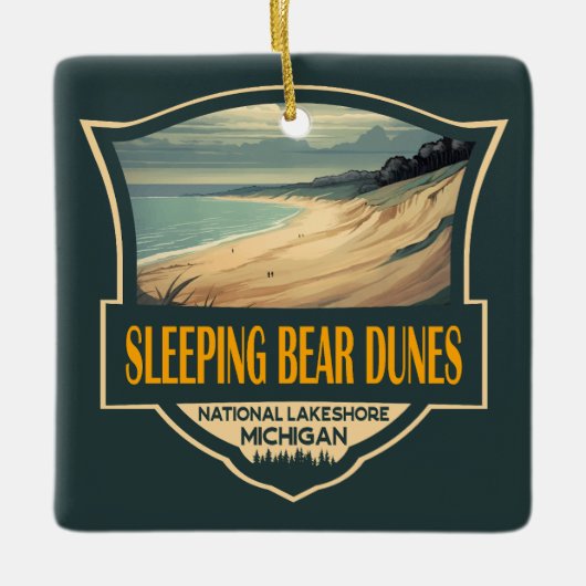 Slapen Beer Duinen Nationaal Lakeshore Embleem Keramisch Ornament (Voorkant)