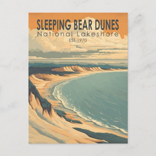 Slapen Beer Duinen National Lakeshore Travel Art Briefkaart (Voorkant)
