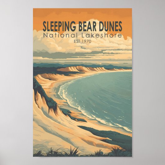 Slapen Beer Duinen National Lakeshore Travel Art Poster (Voorkant)