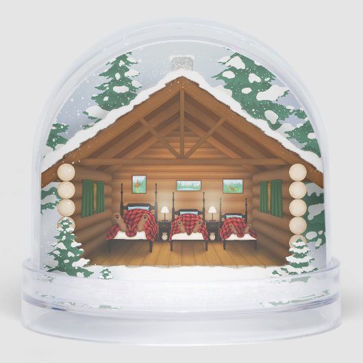 Slapen Beer Familie in Log Cabin Custom Sneeuwbol (Voorkant)
