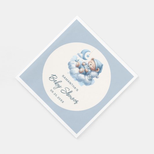Slapen beer op wolk stoffig blauw jongetje baby sh servet (Hoek)