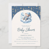 Slapen beer wolk & sterren blauw jongen baby showe kaart (Voorkant)