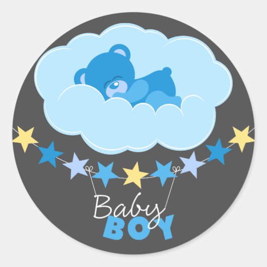 Slapen Blue Boy Teddy Bear In Cloud Baby shower Ronde Sticker (Voorkant)