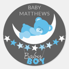 Slapen Blue Boy Teddy Bear op Moon Baby shower Ronde Sticker