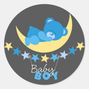 Slapen Blue Boy Teddy Bear op Moon Baby shower Ronde Sticker