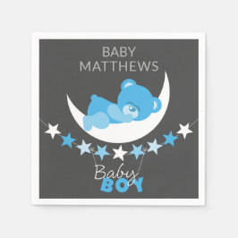 Slapen Blue Boy Teddy Bear op Moon Baby shower Servet
