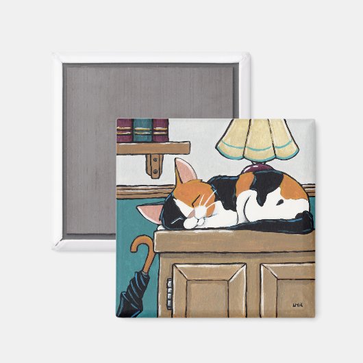 Slapen Calico Kat op Kastschilderij Magneet (Voorkant / Achterkant)