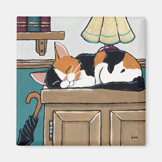 Slapen Calico Kat op Kastschilderij Magneet (Voorkant)