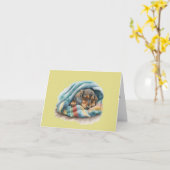 Slapen Dachshund Puppy Blank Wenskaart Kaart (Gele Bloem)