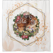 Slapen Dazzling Fawn, Bruin Dier Bloemen Kunst Douchegordijn (Voorkant)