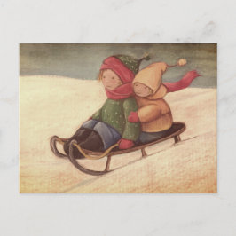 Slapen door het sneeuwbriefkaart briefkaart