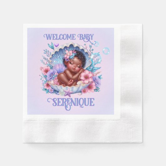 Slapen Etnische Baby Meisje in Seashell Pastel Servet (Voorkant)