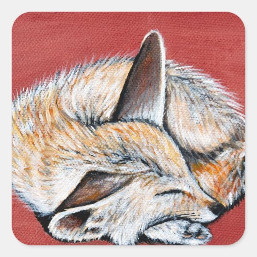 Slapen Fennec Fox schilderij Vierkante Sticker (Voorkant)
