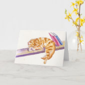 Slapen Ginger Kitten met boeken Groeten Kaart (Gele Bloem)