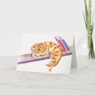 Slapen Ginger Kitten met boeken Groeten Kaart