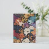 Slapen Hond Puppy Nest - Pointillism Art Stijl Briefkaart (Staand voorkant)