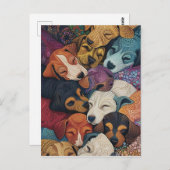 Slapen Hond Puppy Nest - Pointillism Art Stijl Briefkaart (Voorkant / Achterkant)