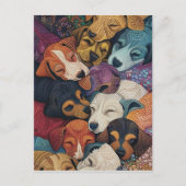 Slapen Hond Puppy Nest - Pointillism Art Stijl Briefkaart (Voorkant)