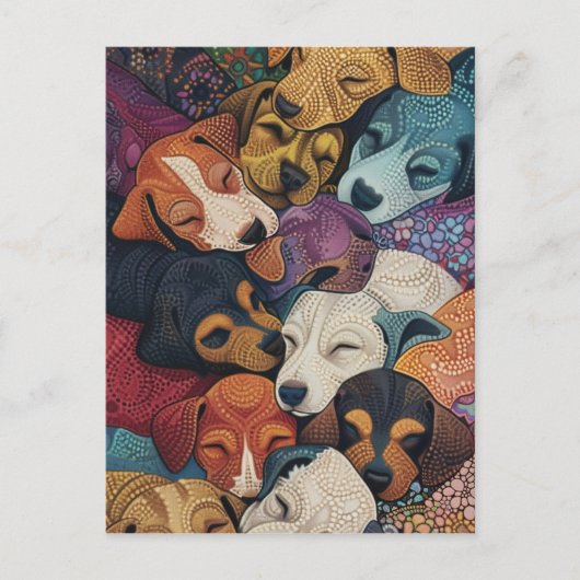 Slapen Hond Puppy Nest - Pointillism Art Stijl Briefkaart (Voorkant)